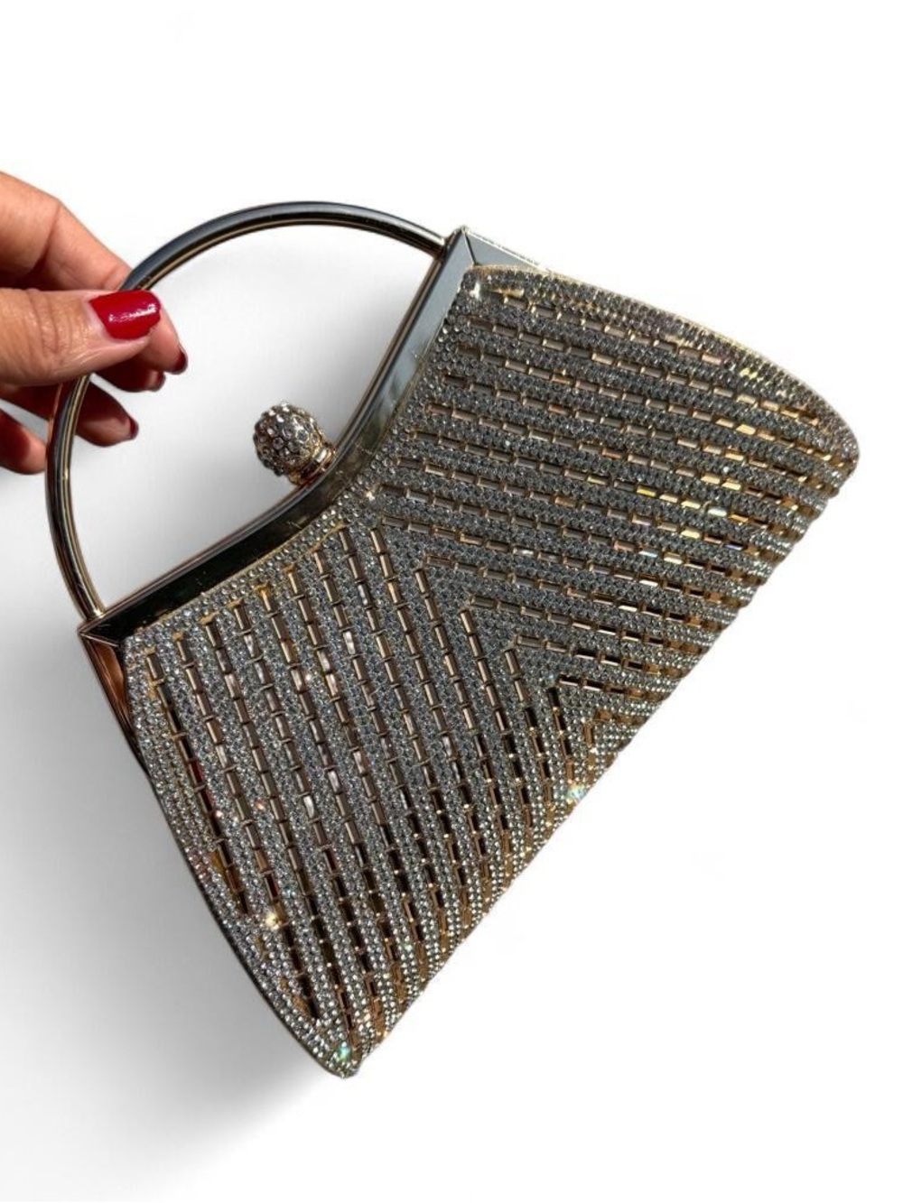 Sparkling Crystal Crossbody Purse Jeweled Evening Clutch  w Gold Chain